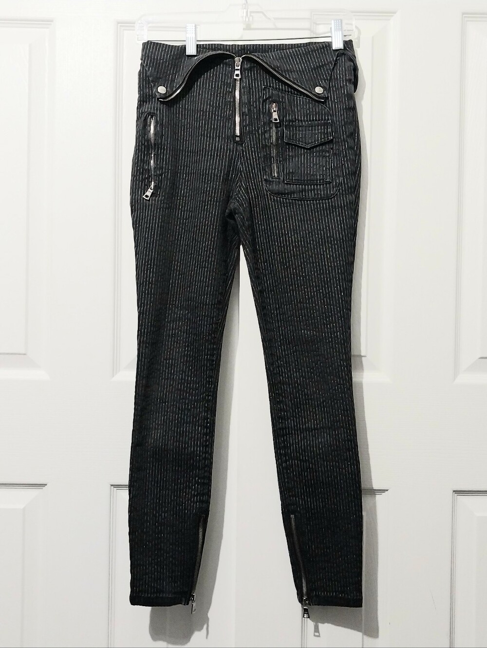 RtA Diavolina Fold Over Pinstripe Jeans, Size 27